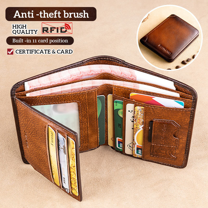 Multi-functional RFID Blocking Waterproof Durable Genuine Leather Wallet