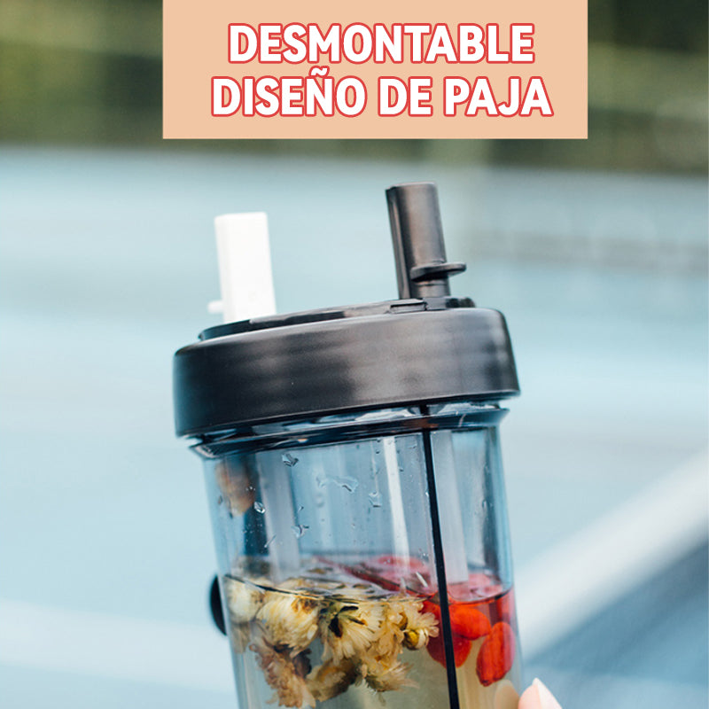 Taza Portátil Con Pajita Doble./Portable cup with double straw