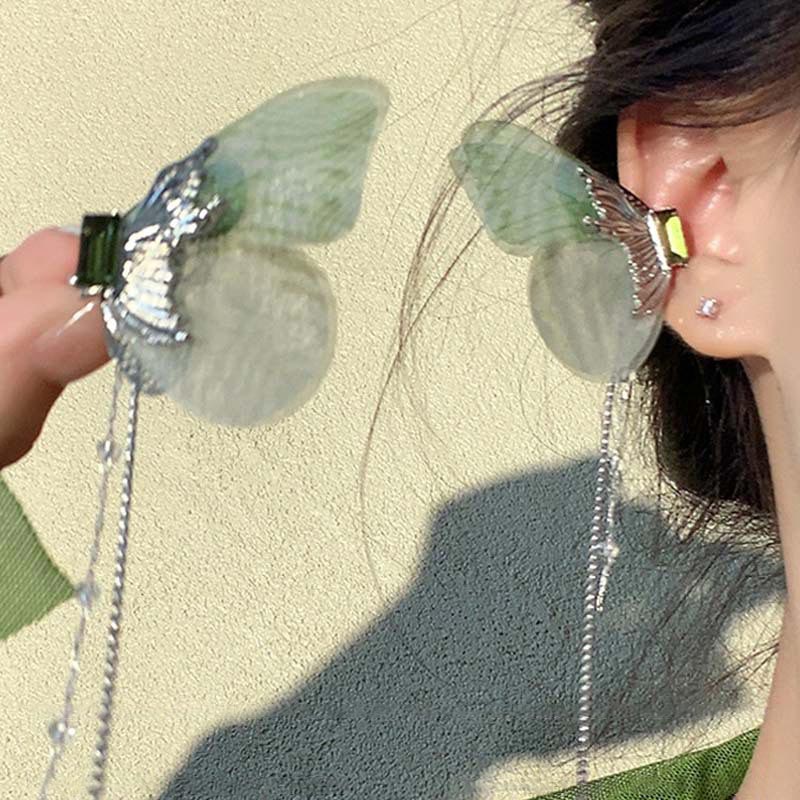 Butterfly Tassel Ear Clip Earrings