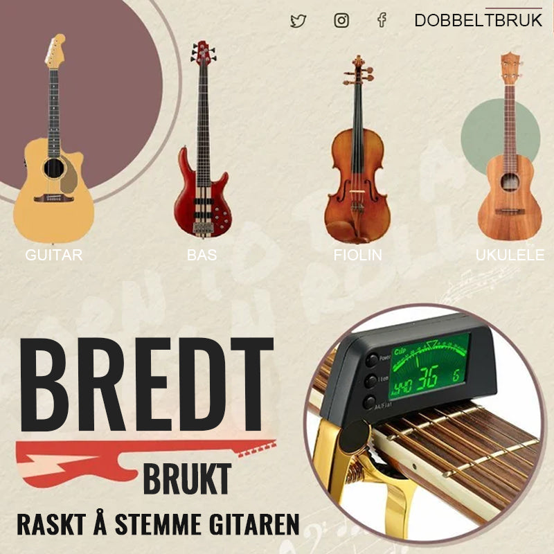 (🎁2023-Christmas Hot Sale🎁) Gitar-Capo-Tuner Med To Formål Med Lcd-Skjerm/Guitar capo tuner with LCD display