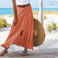 Women's Cotton Linen Pleated Midi Skirt