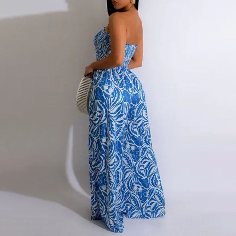 Leaf Print Wide-Leg Jumpsuit