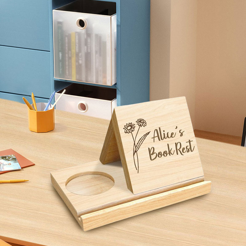 Trekkbokhylle i tre med koppstativ