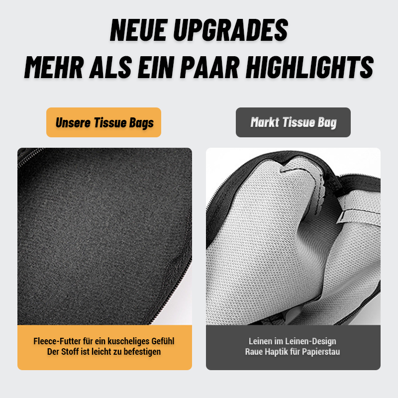 An der Rückenlehne eines Autositzes montierte Taschentuchbox/Suede car tissue box