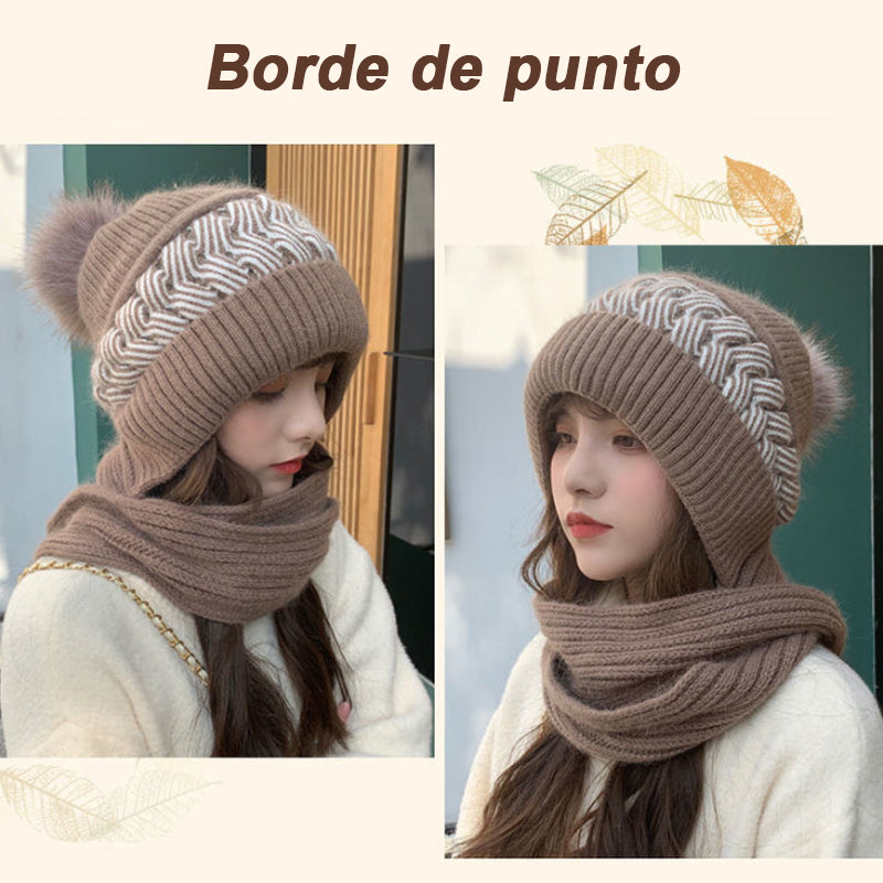 Gorro De Punto Con Bufanda Gruesa Y Cálida./knitted scarf hat