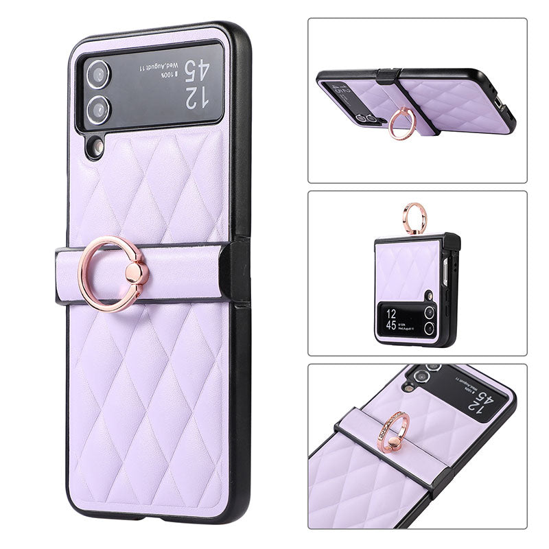 Foldable Check Ring Buckle Leather Phone Case