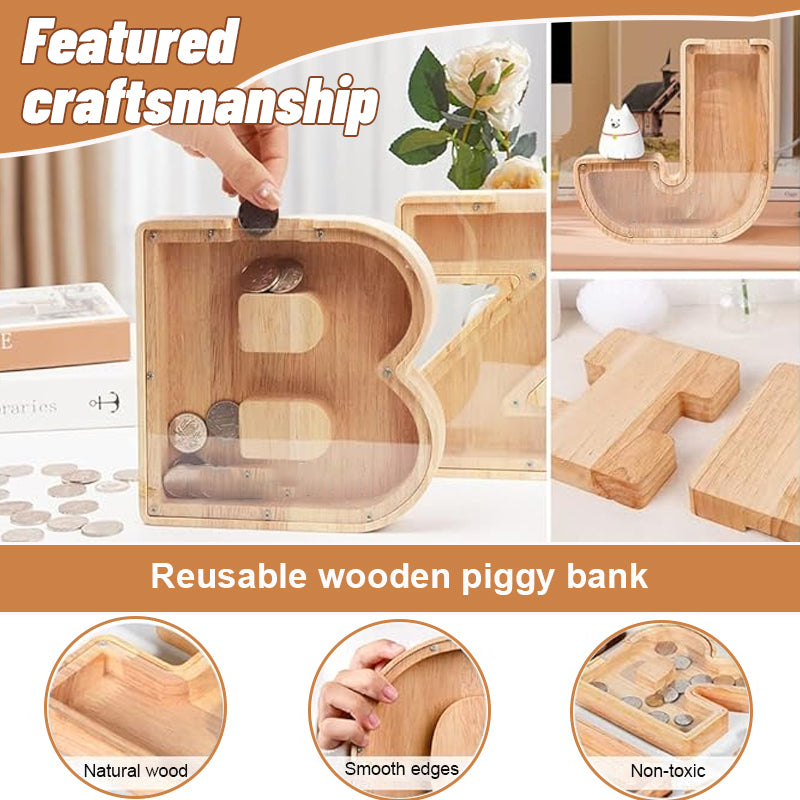 Wooden Letter Piggy Bank-Personalized Savings🌟