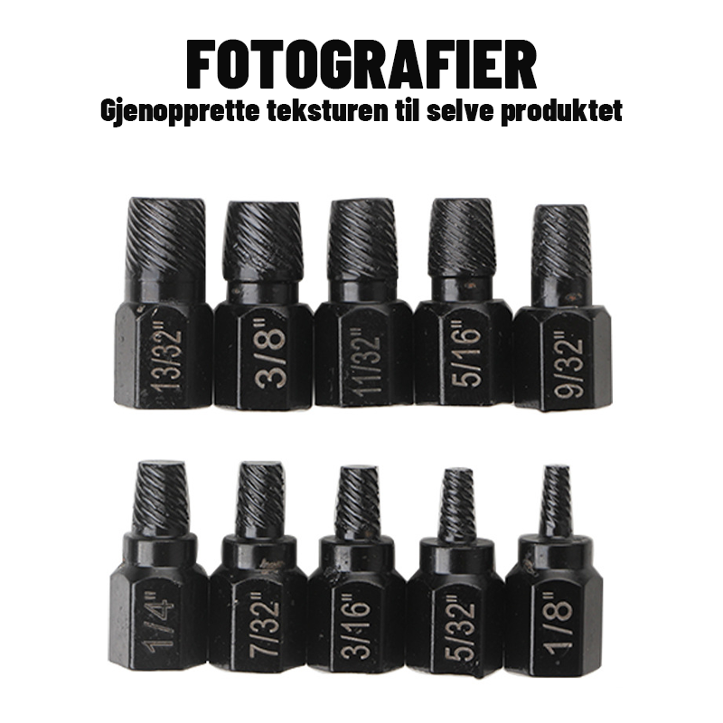 10-Delt Sett Med Verktøy For Fjerning Av Sekskantbolter/10-Piece Hex Bolt Removal Tool Set