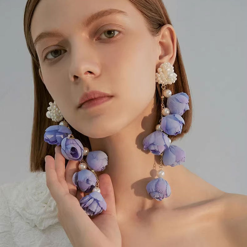 Long Floral Tassel Earrings