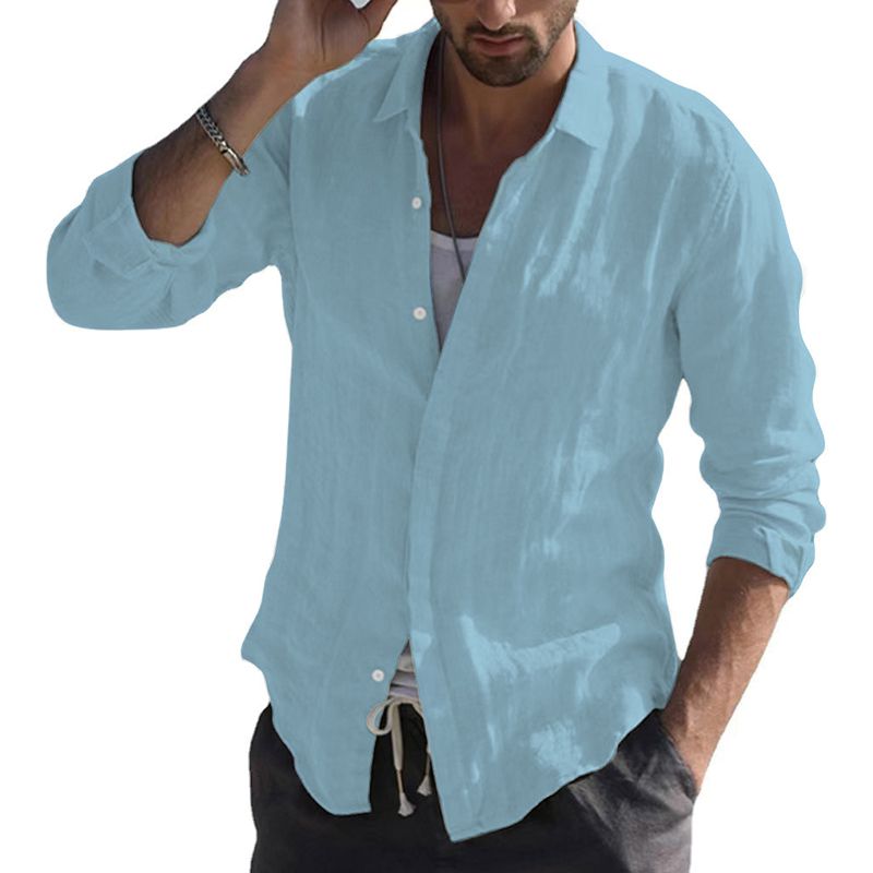 Men's Pure Cotton Solid Color Long Sleeve Shirt