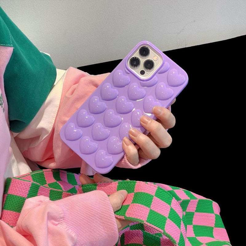 Solid Color Three-Dimensional Heart Phone Case