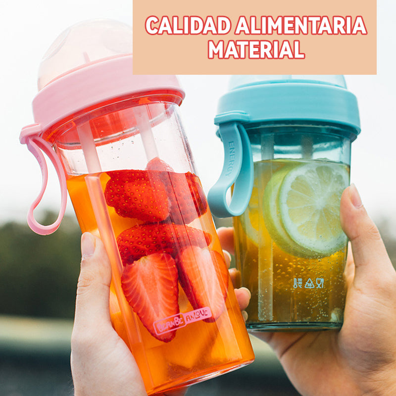 Taza Portátil Con Pajita Doble./Portable cup with double straw