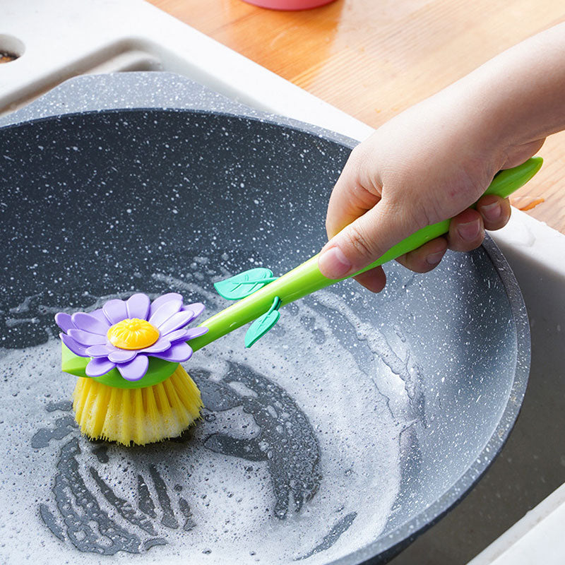 Flower Shaped Long Handle Kitchen Scrubber