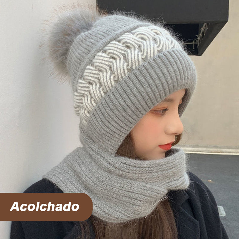 Gorro De Punto Con Bufanda Gruesa Y Cálida./knitted scarf hat