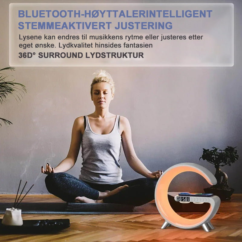 🎅Multifunksjons Bluetooth-Høyttaler - Fargerikt Omgivelseslys Trådløs Ladeklokke Alt-I-Ett-Maskin/Colorful atmosphere light wireless charging clock alarm all-in-one machine
