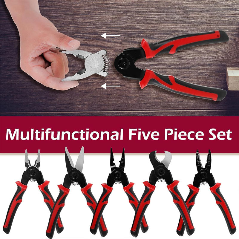 Five-In-One Multi-Functional Interchangeable Head Pliers For Wire Stripping