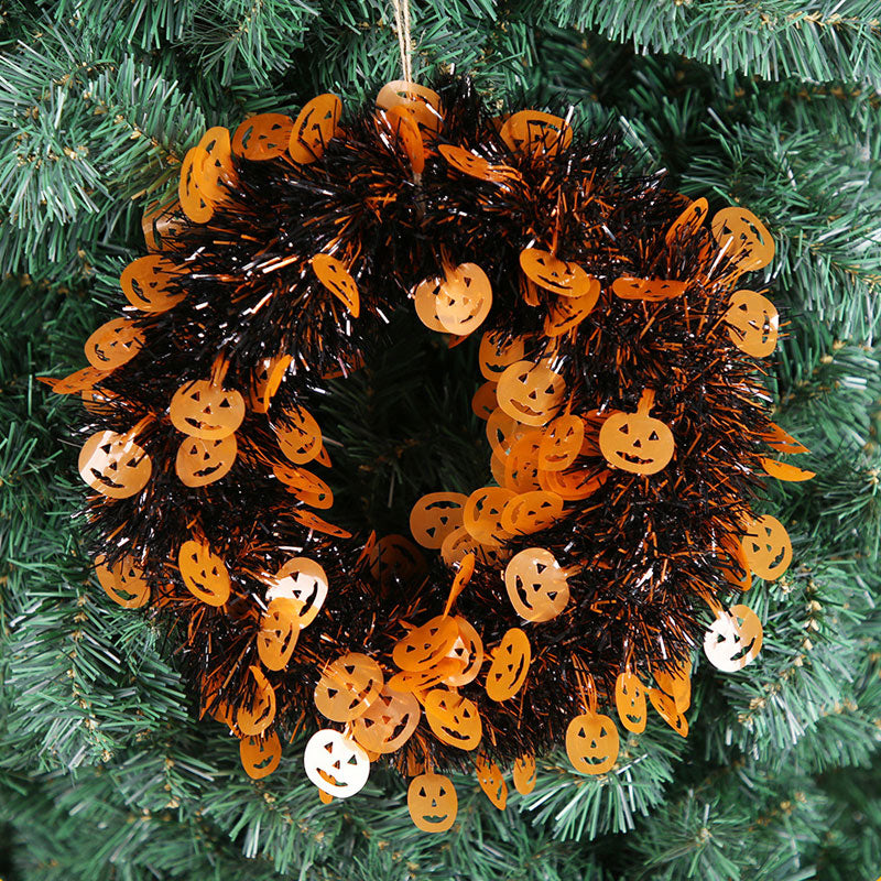 Wreath with Pumpkin Bat Skull