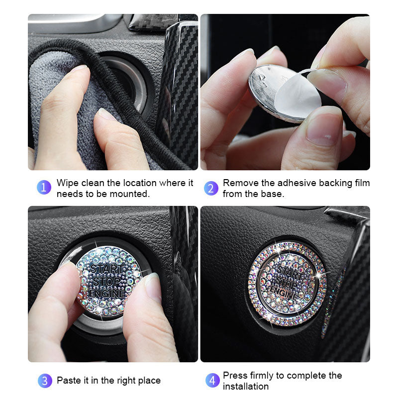 Car One-Button Start Rhinestone Decorative Sticker