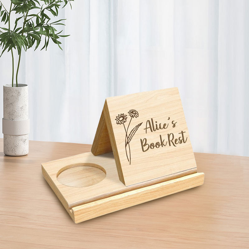 Trekkbokhylle i tre med koppstativ