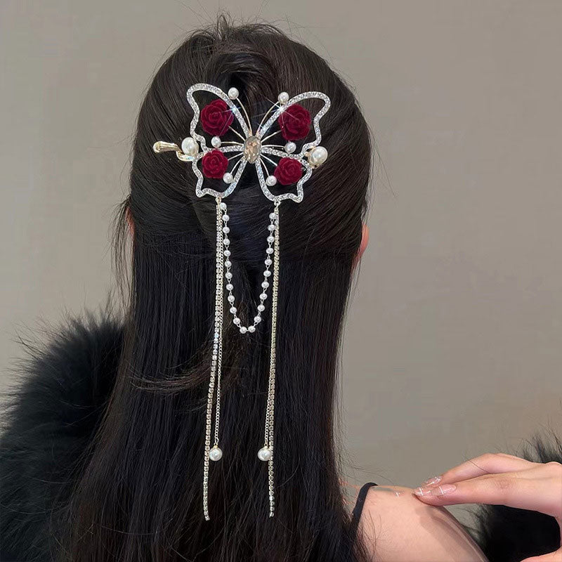 Tassel Rose Hair Clip
