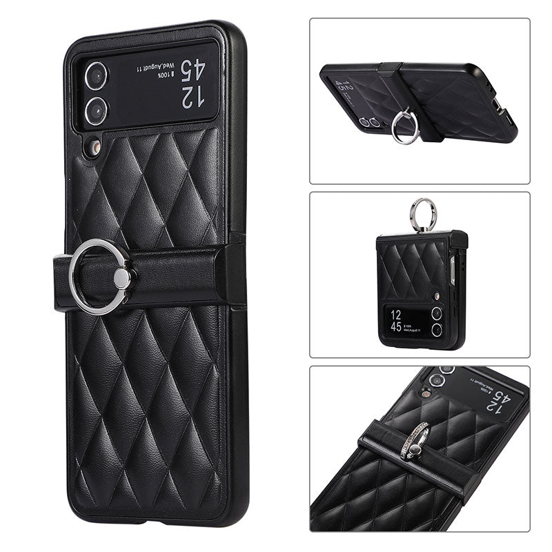Foldable Check Ring Buckle Leather Phone Case