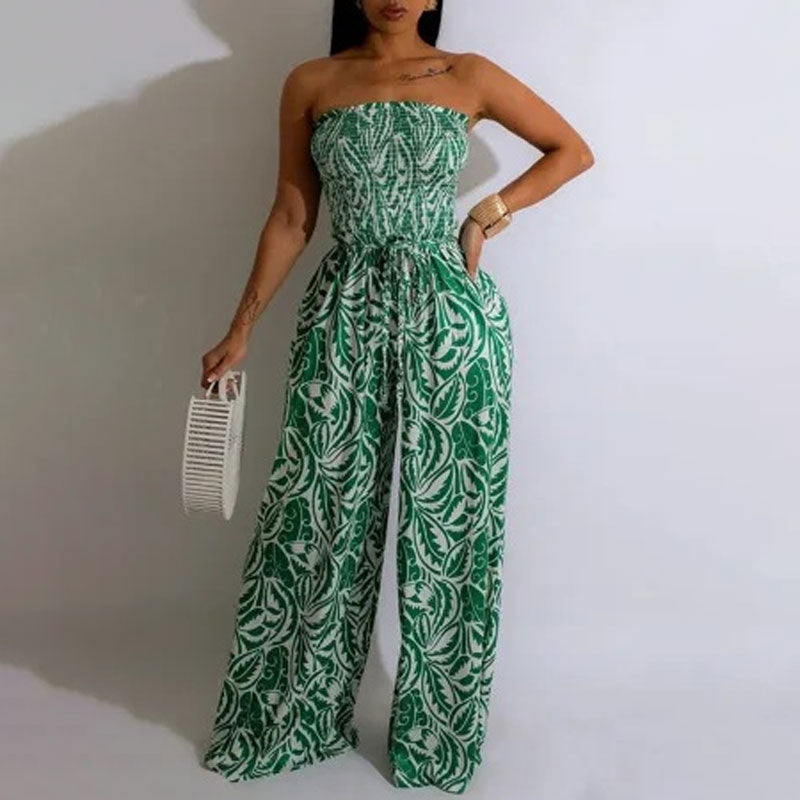 Leaf Print Wide-Leg Jumpsuit