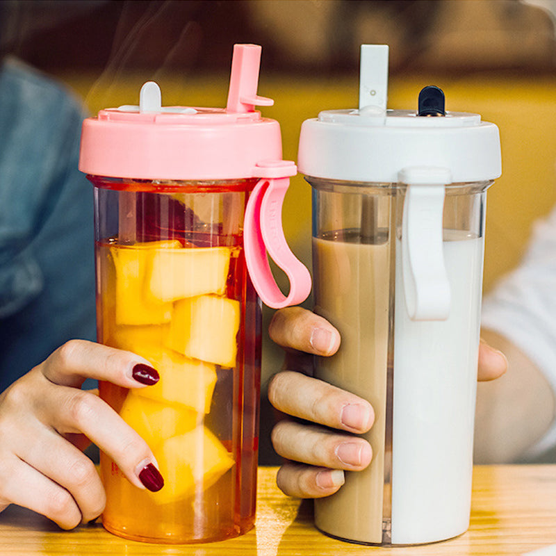 Taza Portátil Con Pajita Doble./Portable cup with double straw