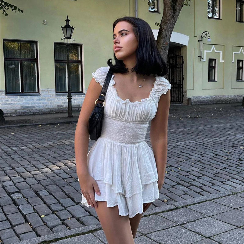 Waist Slimming Dress With Pleated Wooden Ears