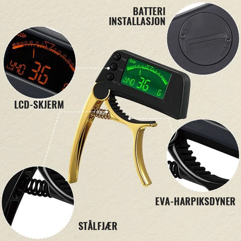 (🎁2023-Christmas Hot Sale🎁) Gitar-Capo-Tuner Med To Formål Med Lcd-Skjerm/Guitar capo tuner with LCD display