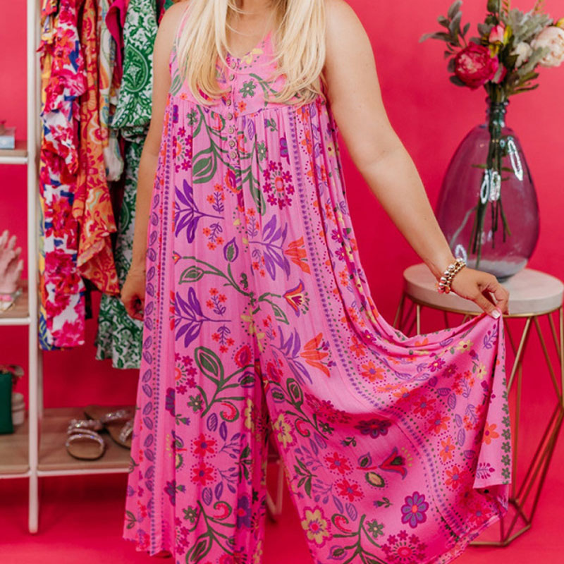 Printed Loose Sleeveless Jumpsuit
