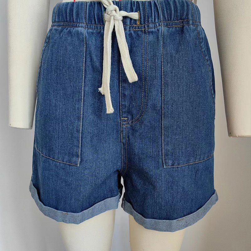 Women'S Tie Elastic Waist Denim Shorts