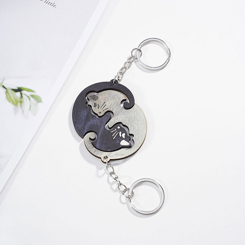 Simulated Wooden Couple Animal Key Ring Pendant