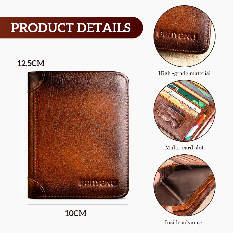 Multi-functional RFID Blocking Waterproof Durable Genuine Leather Wallet
