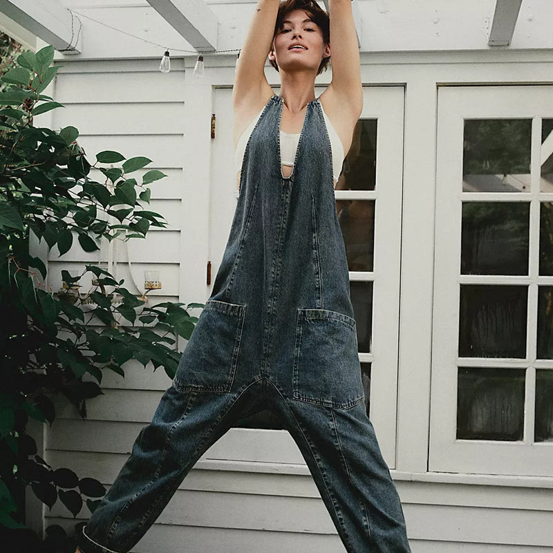 High Roller Denim Jumpsuit With Pockets