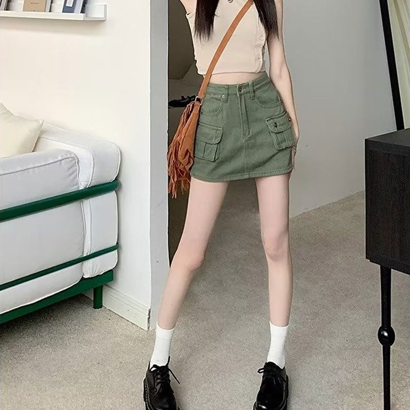 Women's A-Line Cargo Denim Skirt