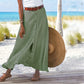 Women's Cotton Linen Pleated Midi Skirt