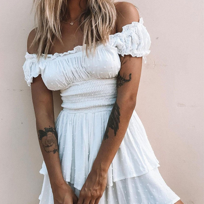 Waist Slimming Dress With Pleated Wooden Ears