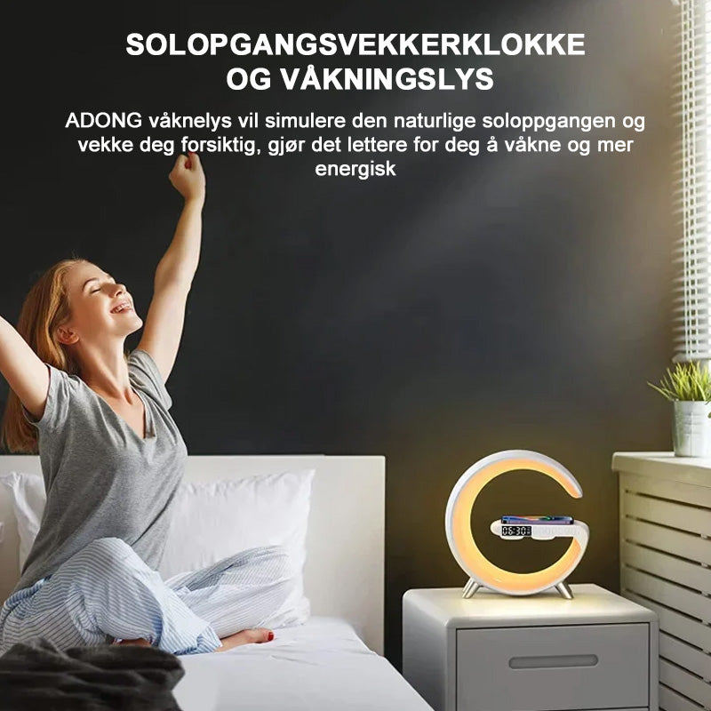 🎅Multifunksjons Bluetooth-Høyttaler - Fargerikt Omgivelseslys Trådløs Ladeklokke Alt-I-Ett-Maskin/Colorful atmosphere light wireless charging clock alarm all-in-one machine