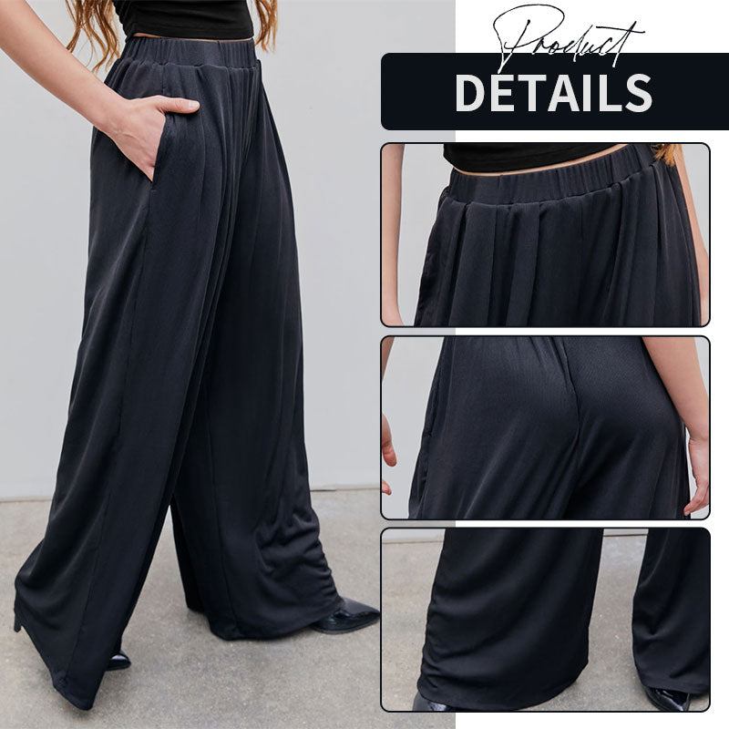 Ladies Elastic Waist Wide Leg Pants