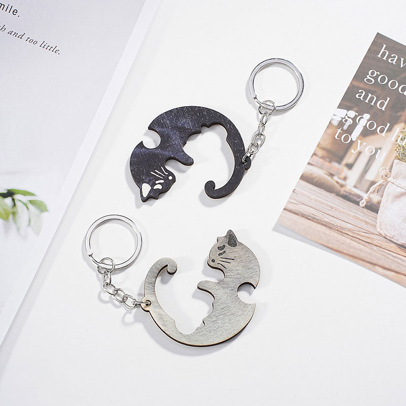 Simulated Wooden Couple Animal Key Ring Pendant