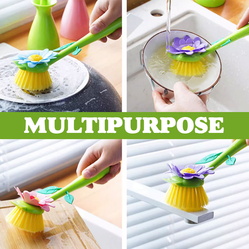 Flower Shaped Long Handle Kitchen Scrubber