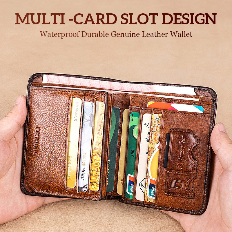 Multi-functional RFID Blocking Waterproof Durable Genuine Leather Wallet