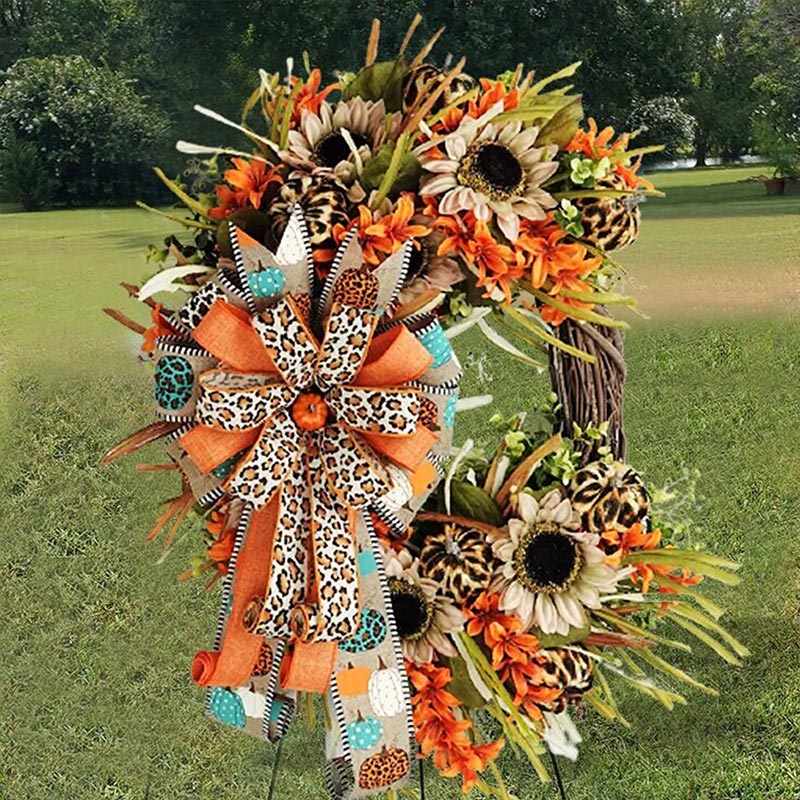 Harvest Festival Leopard Sunflower Wreath