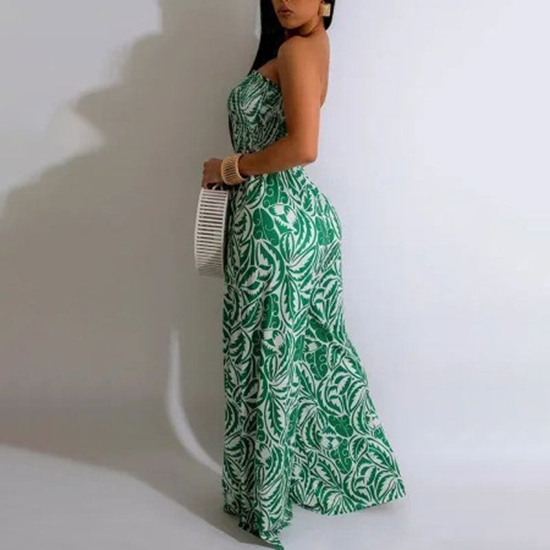 Leaf Print Wide-Leg Jumpsuit