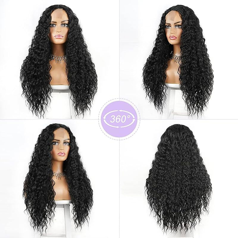 Black Middle Parted Small Curly Long Hair Wig