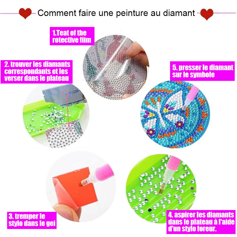 Sets de dessous de verre en diamant, dessous de verre en peinture diamant/Diamond Crafts Coasters Diamond Painting Coasters