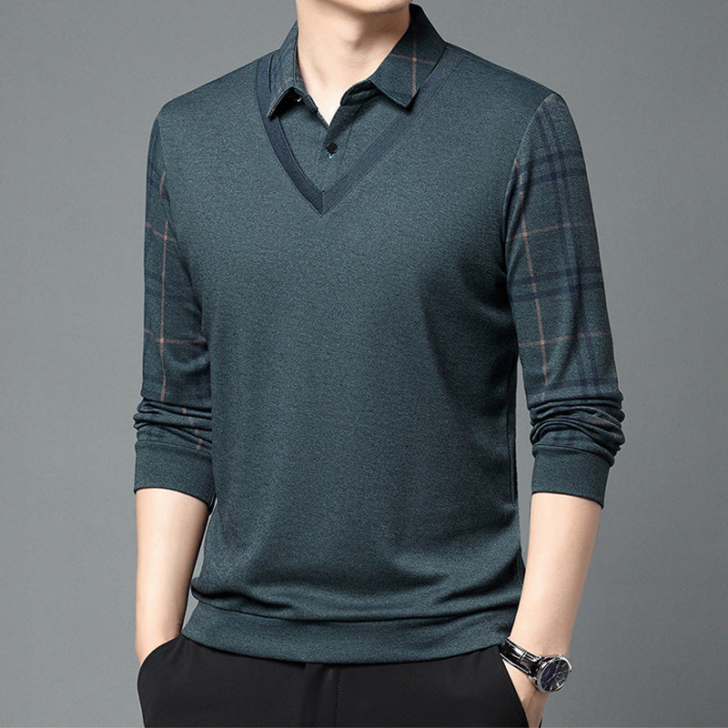 Fake To Deler Strikket Pullover - Fake Two Pieces Knitted Pullover