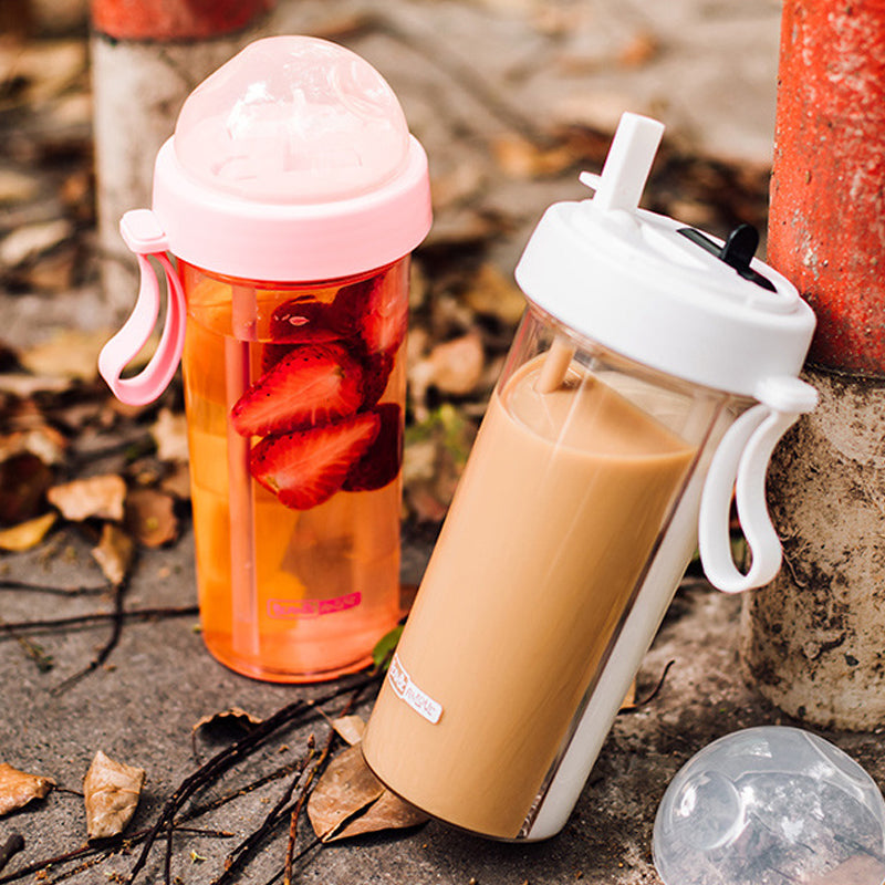 Taza Portátil Con Pajita Doble./Portable cup with double straw