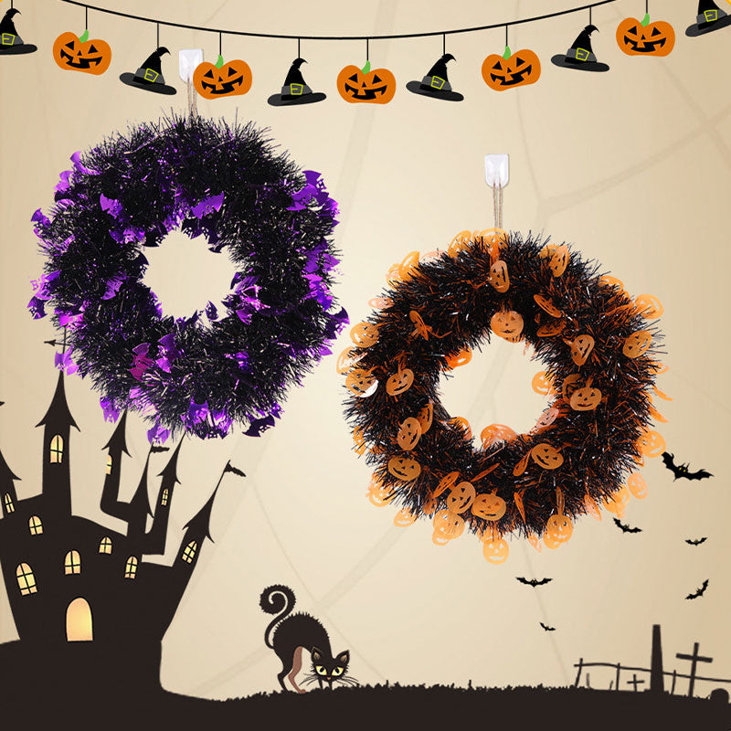 Wreath with Pumpkin Bat Skull