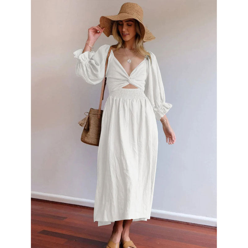 V-Neck Mid-Sleeve Reversible Skirt